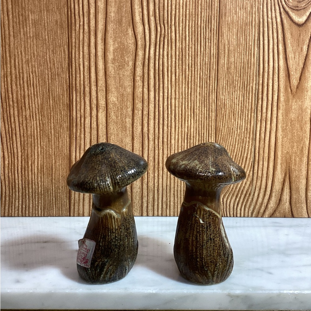 Viking Pottery Mushroom Salt and Pepper Shakers - Brown